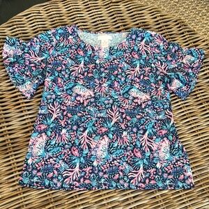 Ocean Turtle print ruffle sleeve tee size M